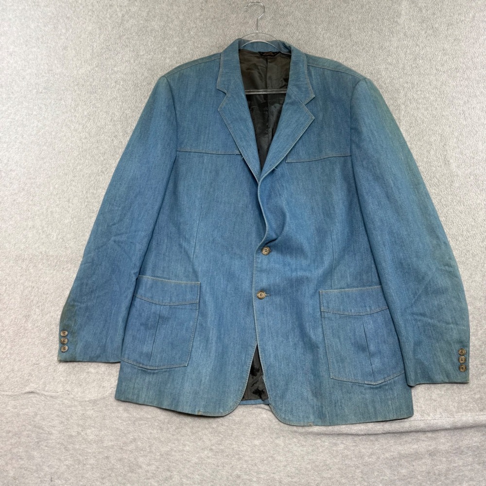 Levi's Action Blazer Mens L Blue Vintage 70s Western Denim Look Sport Coat